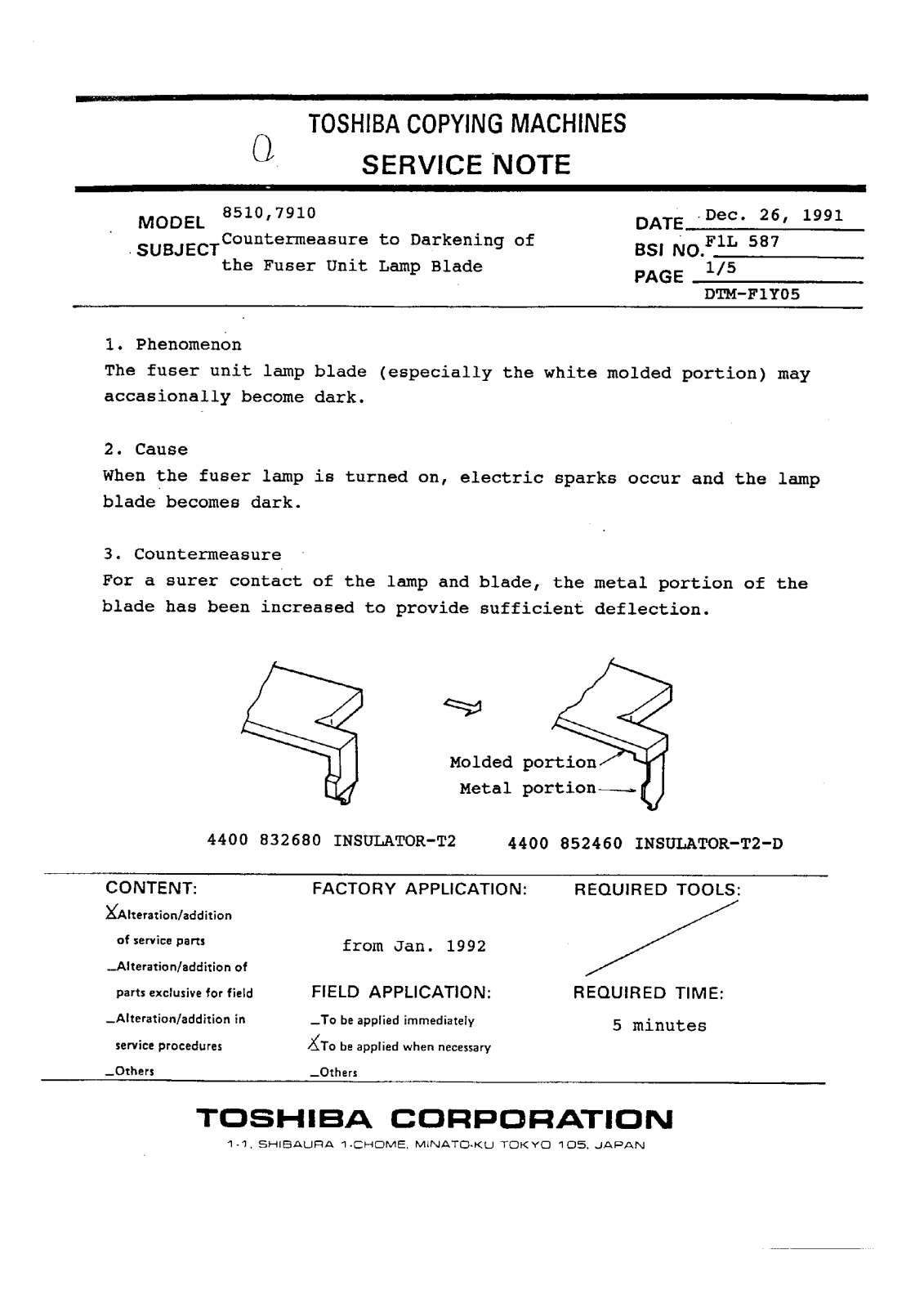 Toshiba f1l587 Service Note