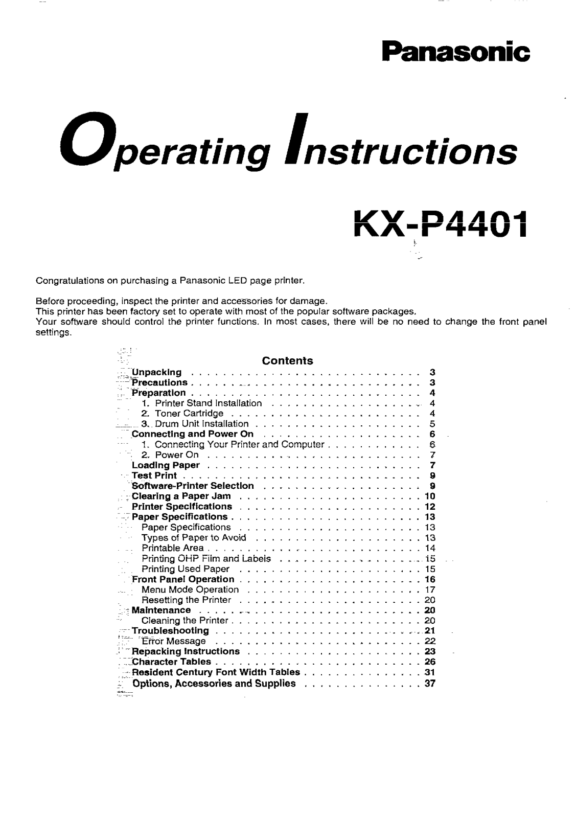 Panasonic KX-P4401 User Manual