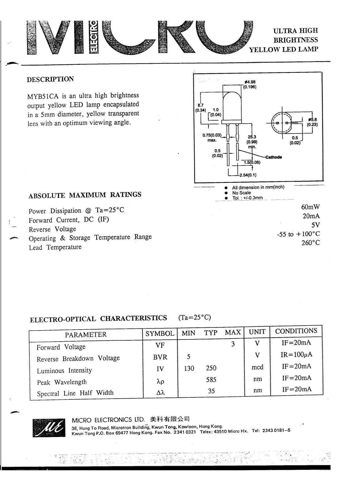 MICRO MYB51C, MYB51CA Datasheet