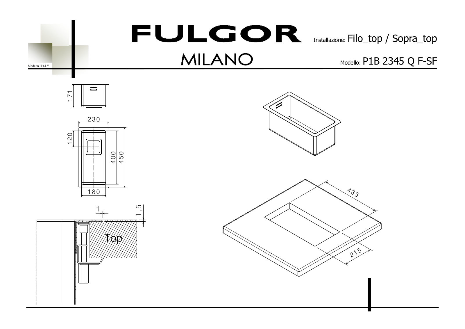 Fulgor Milano P1B 2345 Q F-SF User Manual