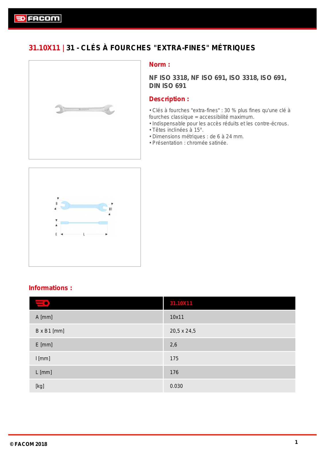 Facom 31.10X11 Specification - ManualMachine.com
