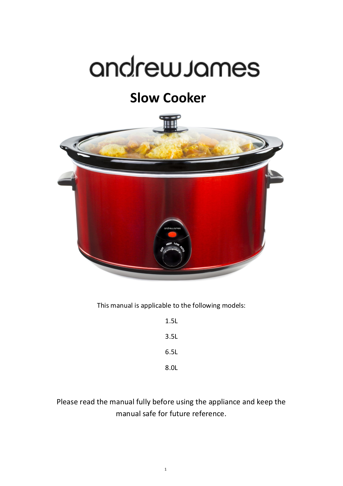 Andrew James Premium Slow Cooker User Manual