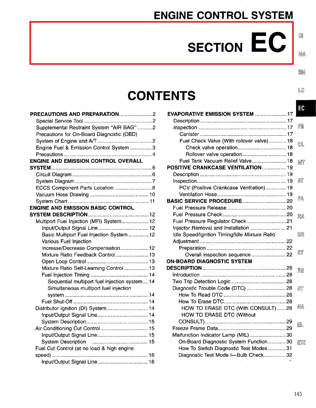 Nissan Altima Emission Control System  EC 1995 Owner's Manual