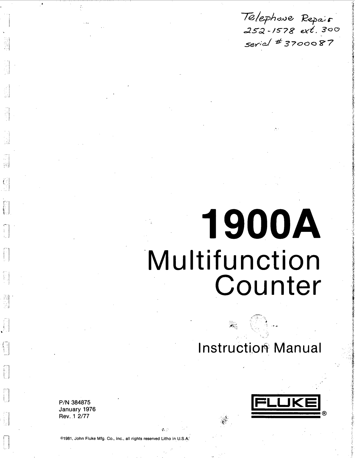 Fluke 1900A Service manual