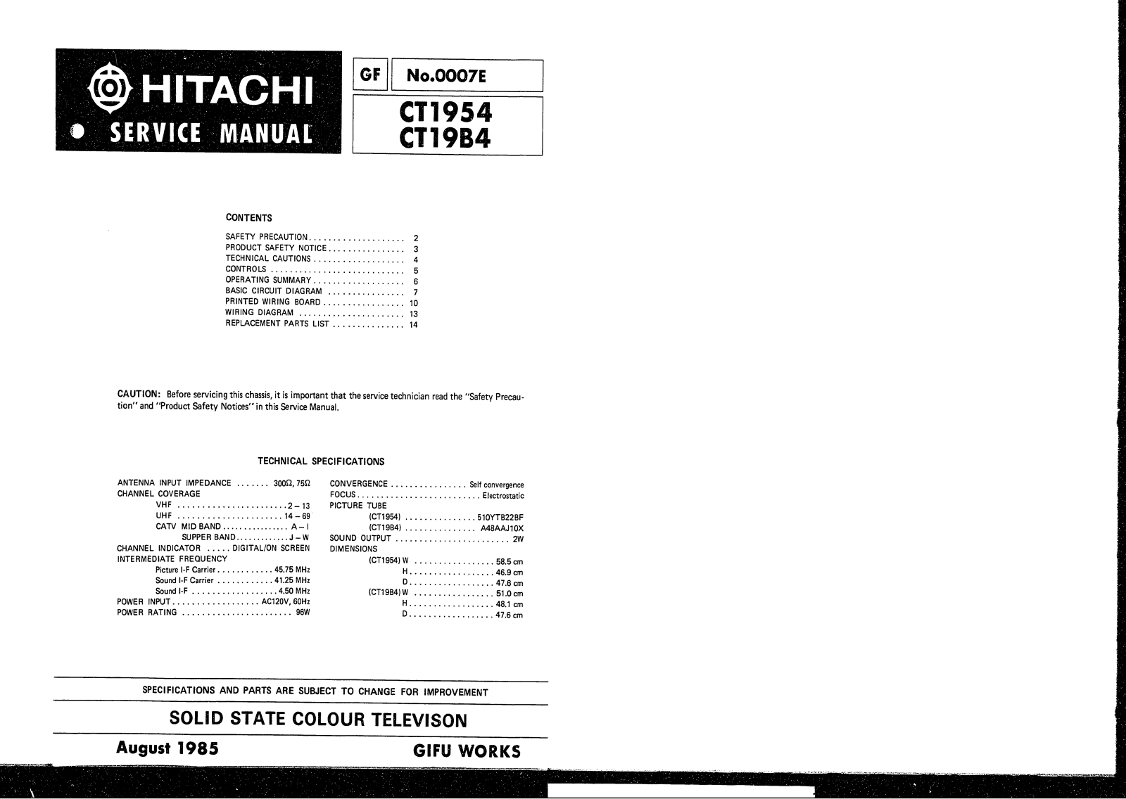 HITACHI ct1954 Diagram