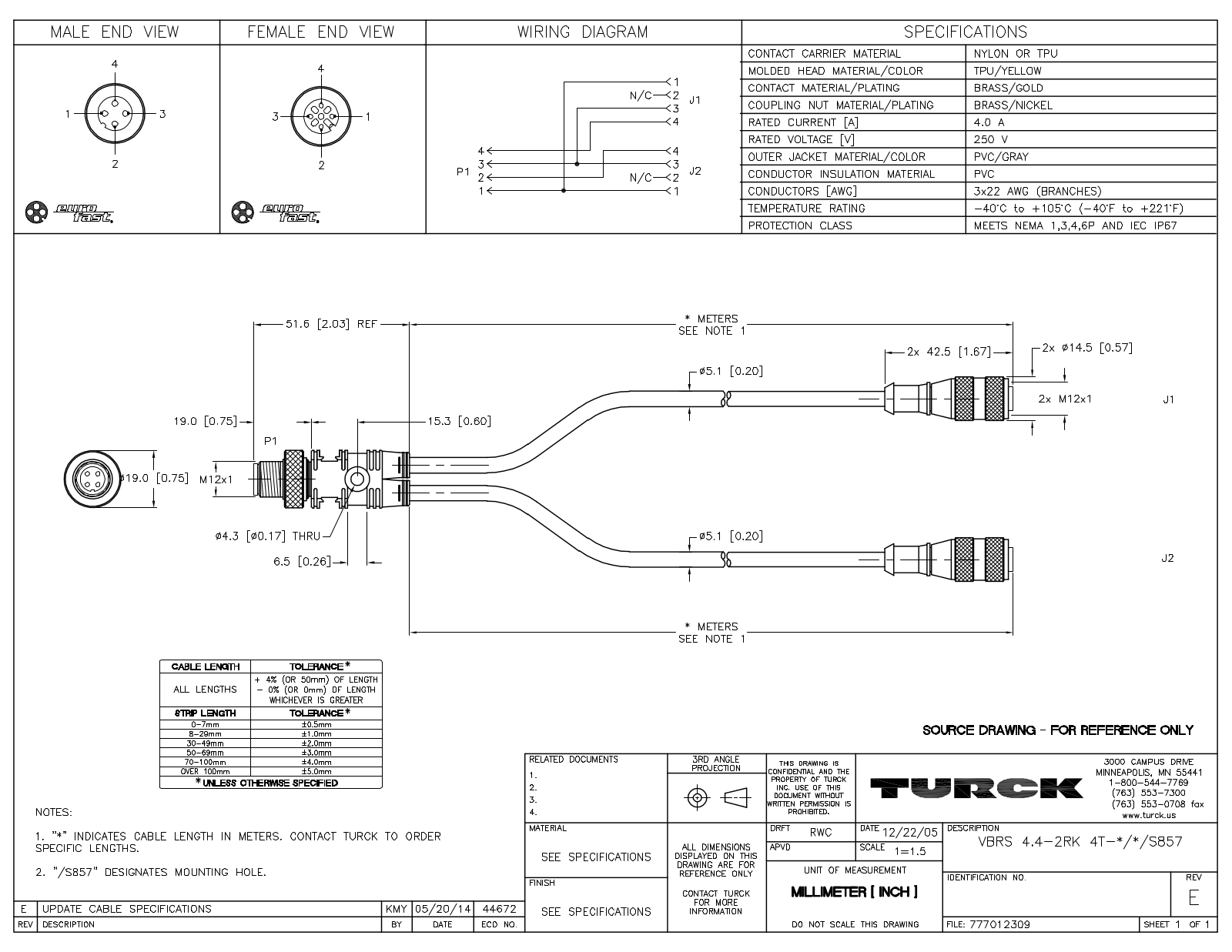 Turck VBRS4.4-2RK4T-0.5/0.5S857 Specification Sheet