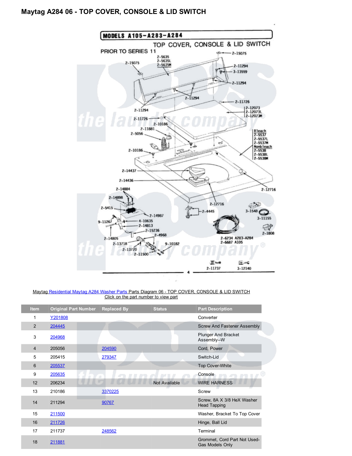 Maytag A284 Parts Diagram