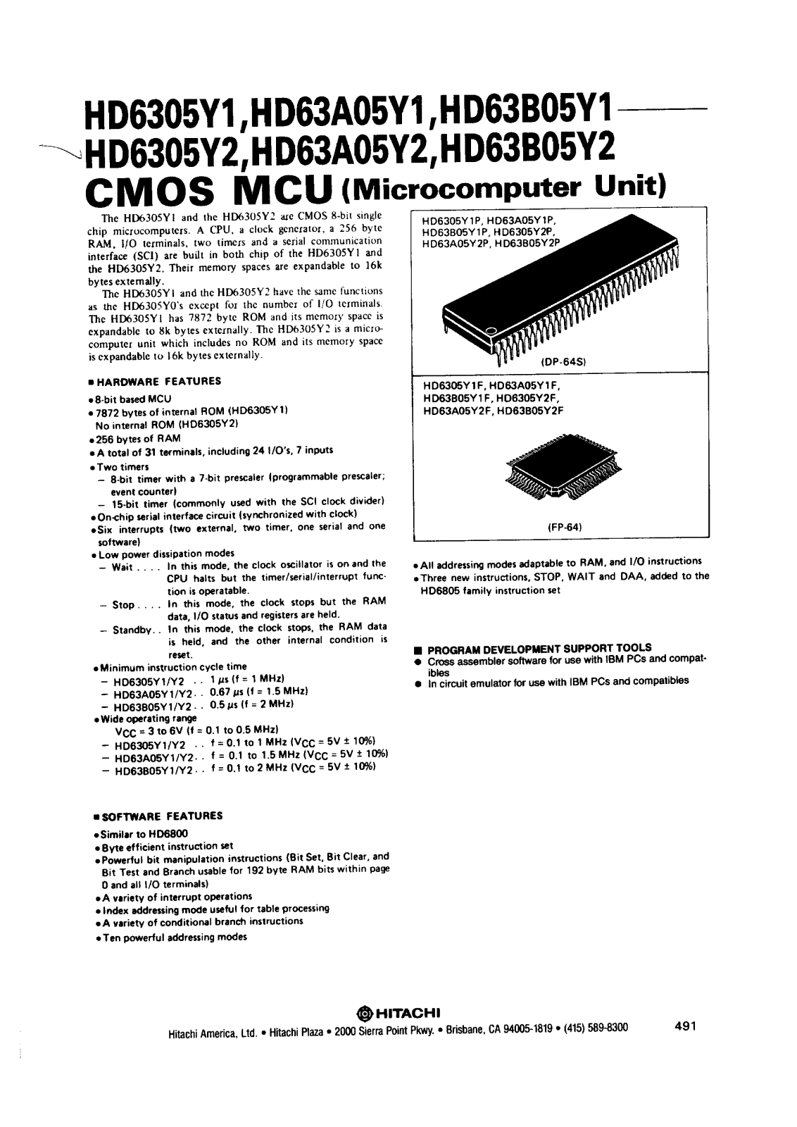 HIT HD63B05Y2P, HD63B05Y2F, HD63B05Y1P, HD63B05Y1F, HD63A05Y2P Datasheet