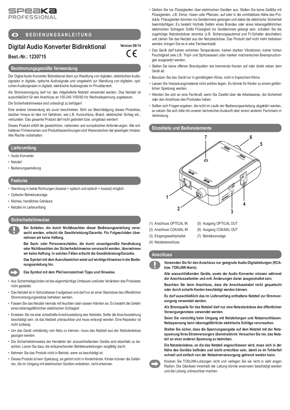 SpeaKa Professional 1230715 User guide