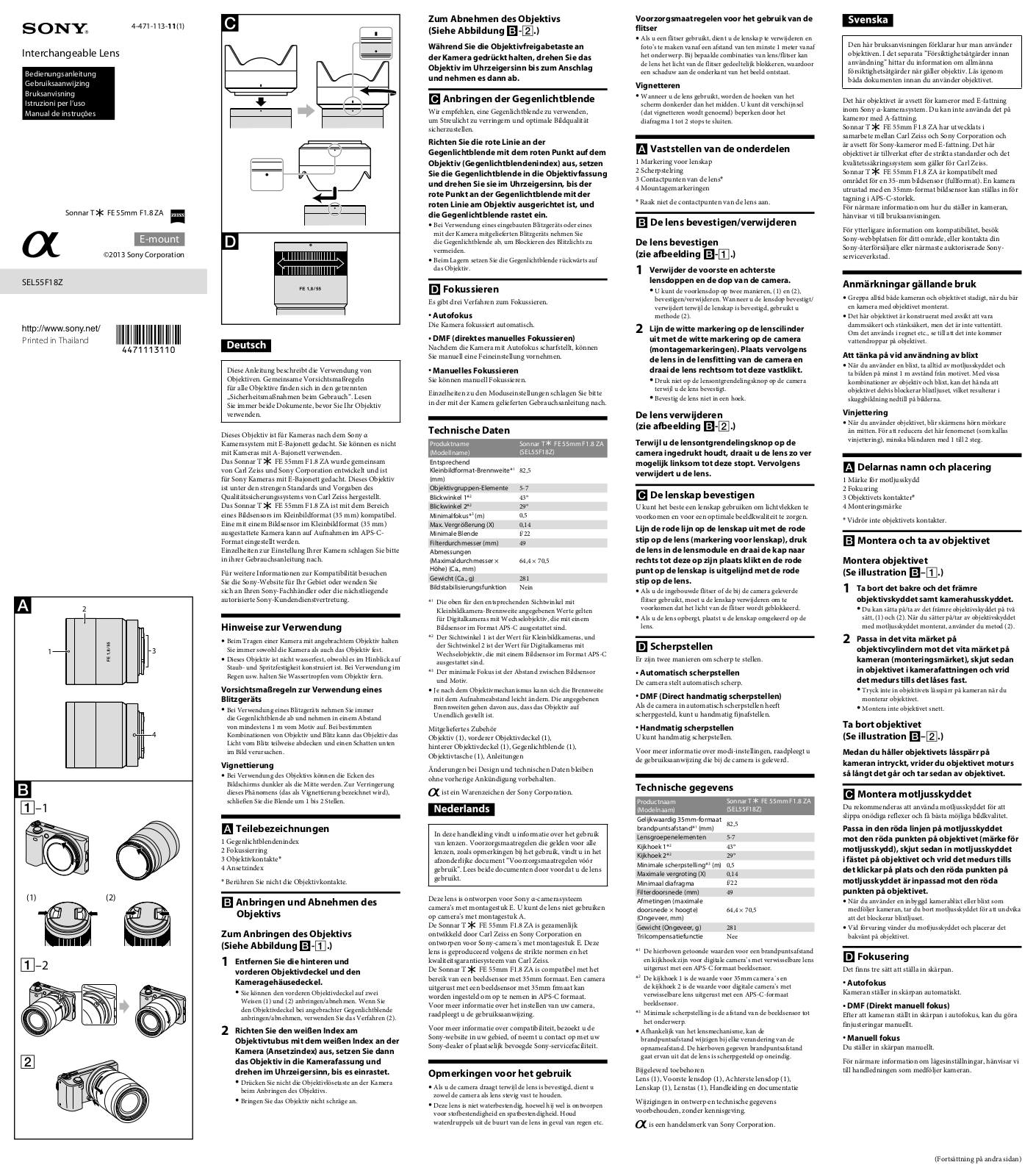 Sony Sonnar T* FE 55mm F1.8 ZA User guide