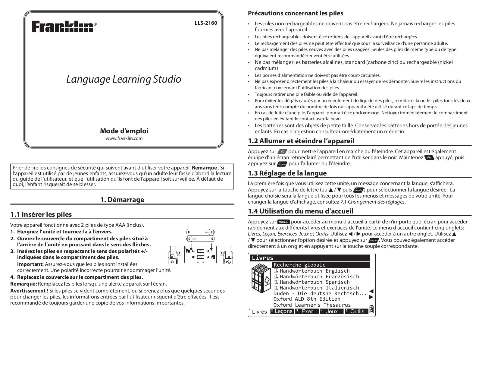 FRANKLIN LLS-2160 User Manual