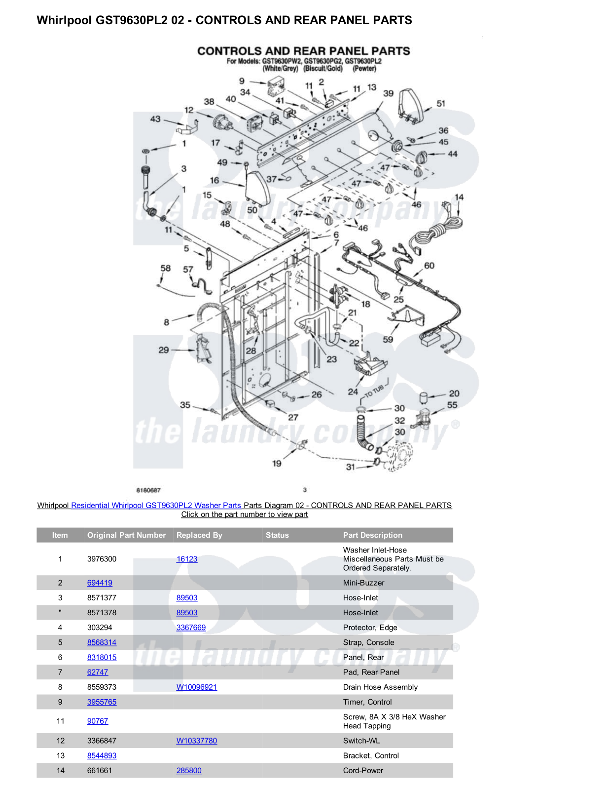 Whirlpool GST9630PL2 Parts Diagram