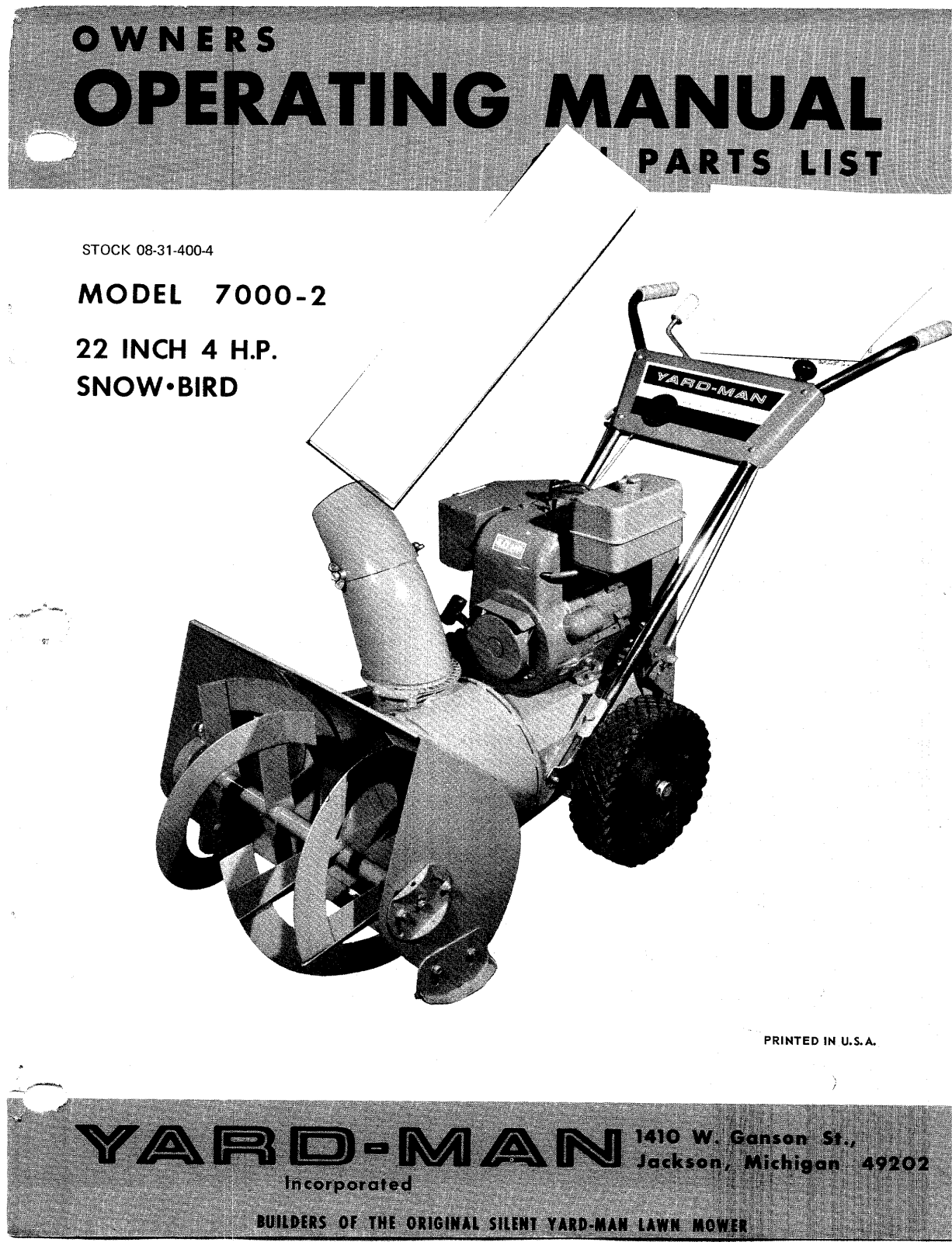 yard-man 7000-2 operators Manual