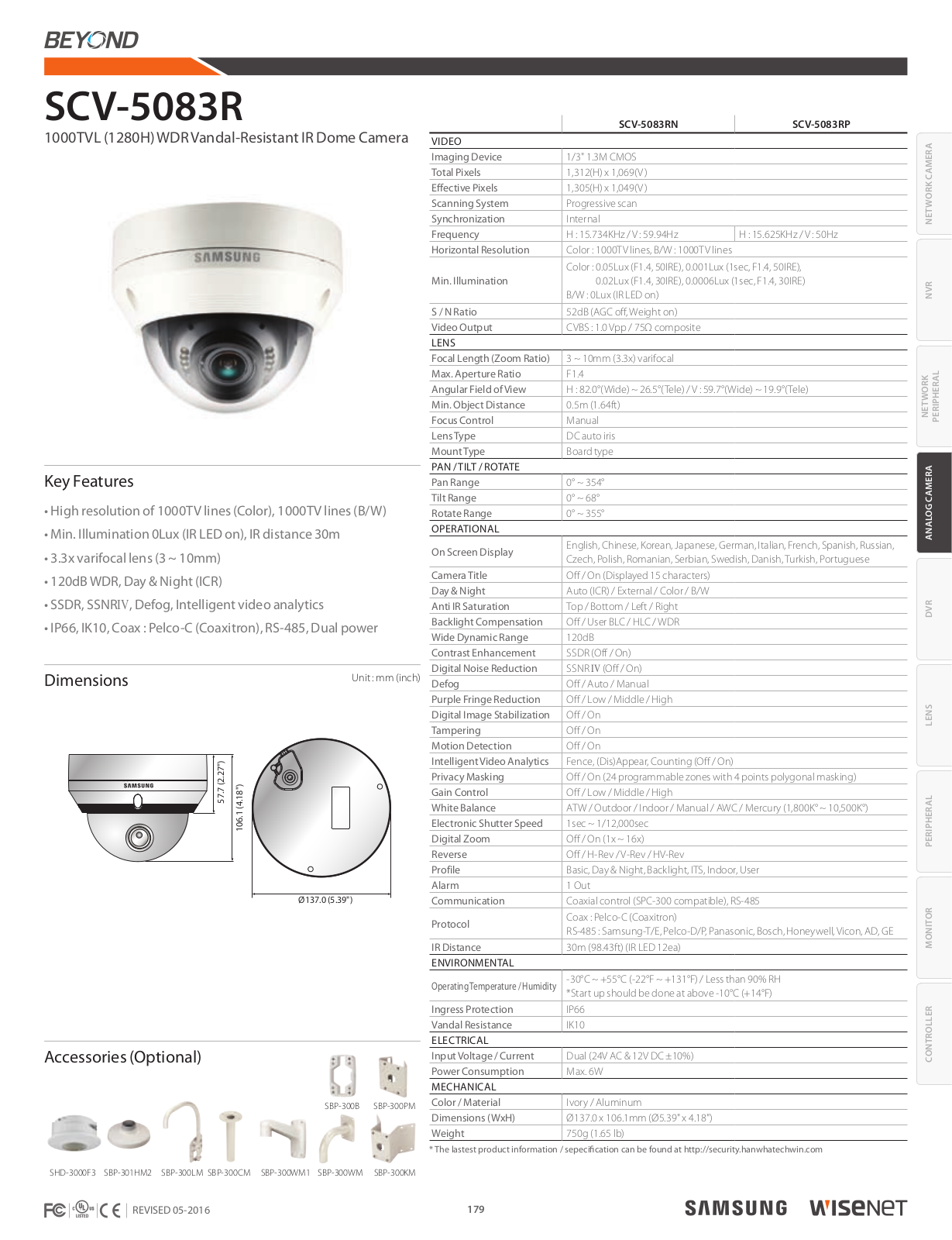 Samsung SCV-5083R Specsheet