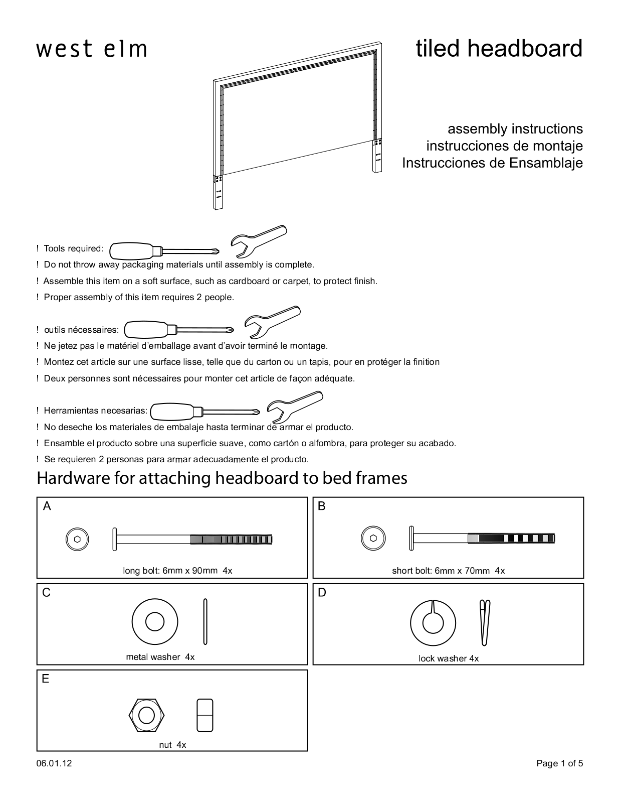 West Elm Wood Tiled Headboard Assembly Instruction