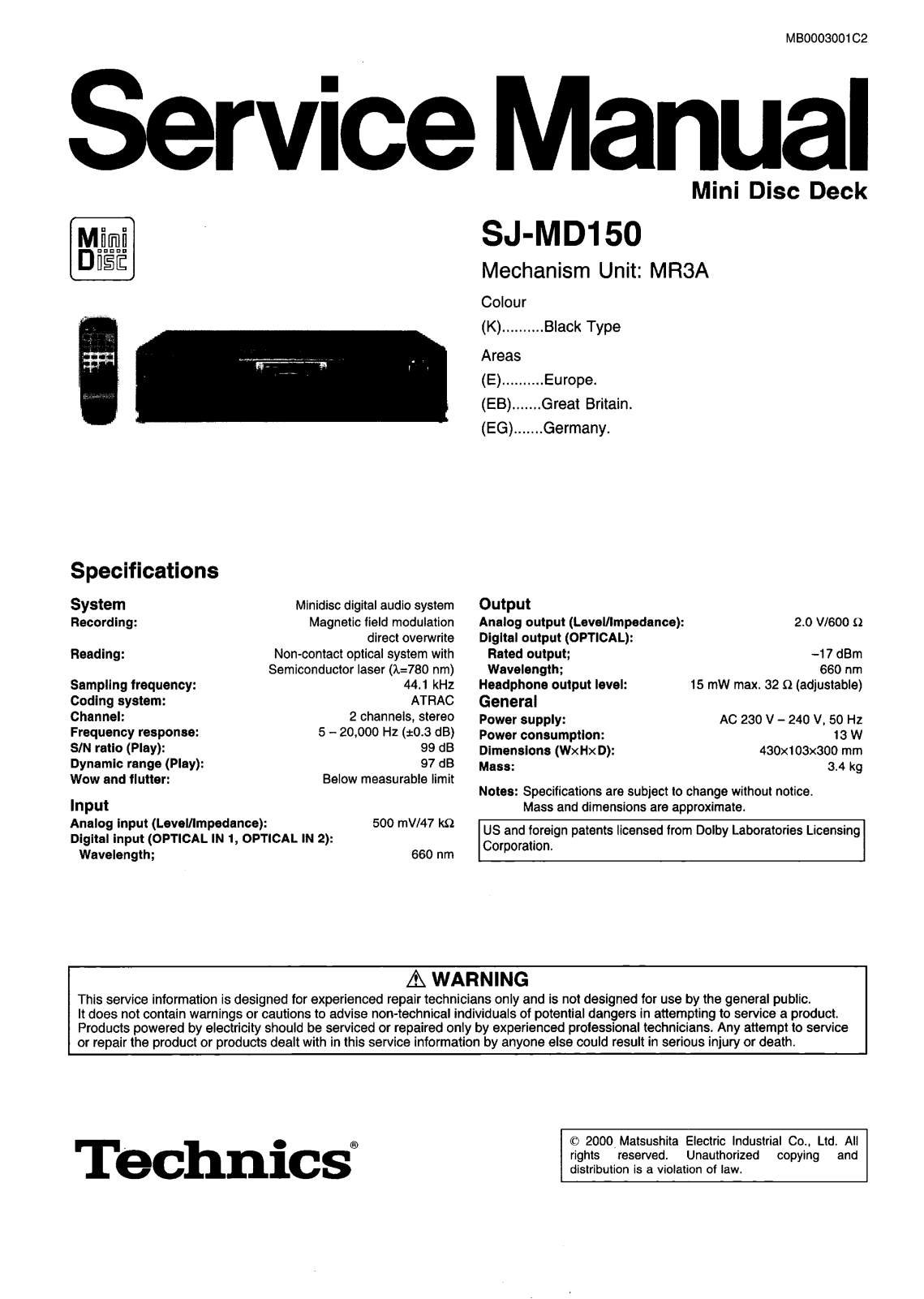 Panasonic SJMD-150, SJMD-150 Service manual