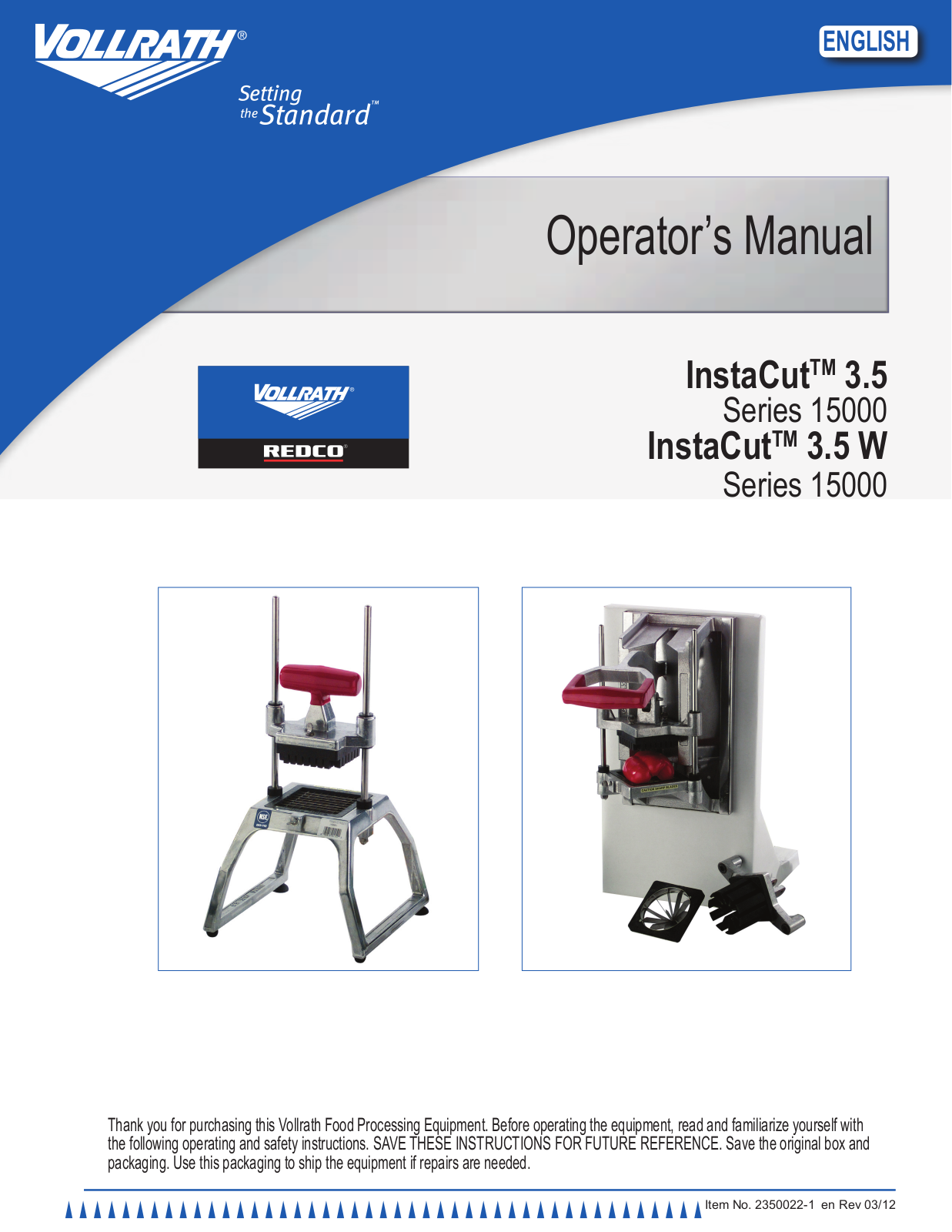 Vollrath INSTACUT 3.5 Operators Manual