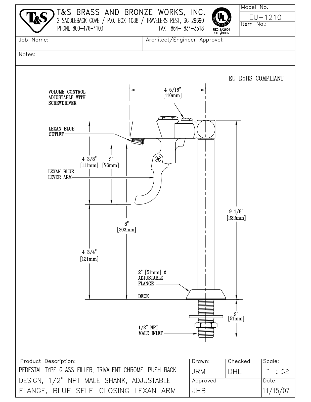 T&S Brass EU-1210 User Manual