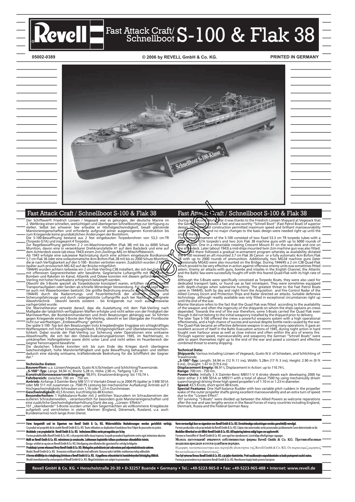 REVELL German Fast Attack S-100-Flak User Manual