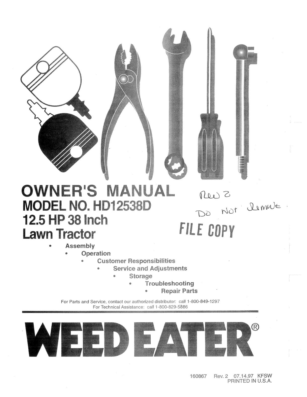 Weed Eater HD12538D, 160867 User Manual