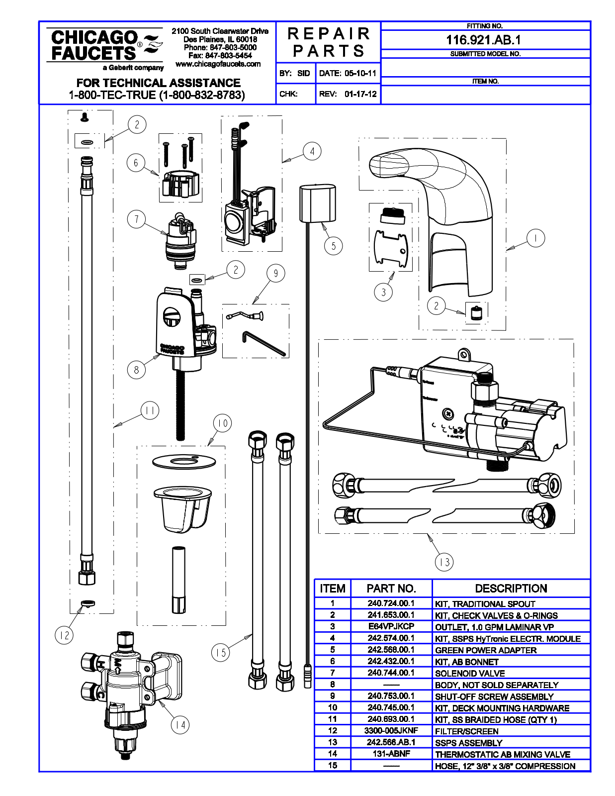 Chicago Faucet 116.921.AB.1 Parts List