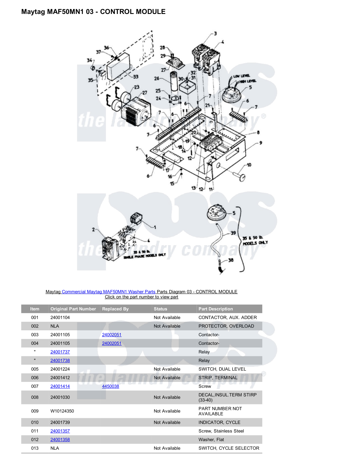 Maytag MAF50MN1 Parts Diagram