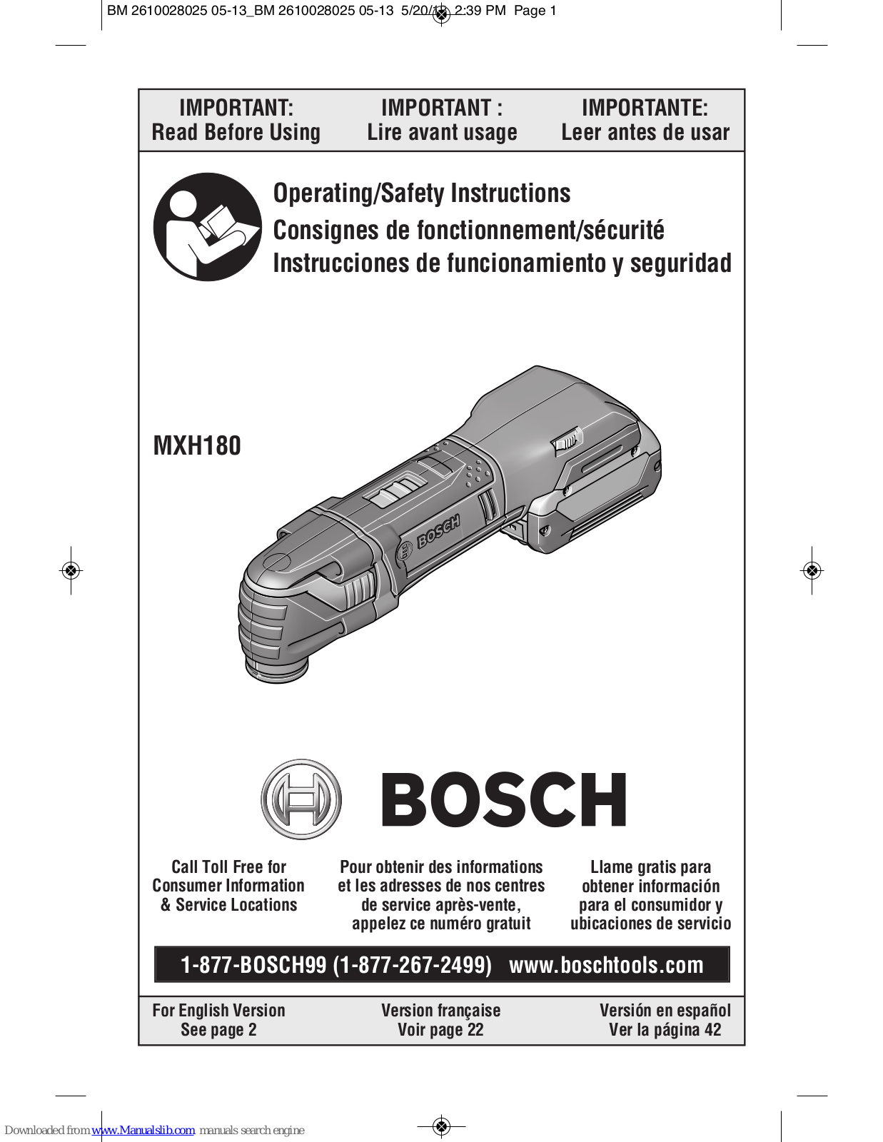 Bosch MXH180 Operating/safety Instructions Manual