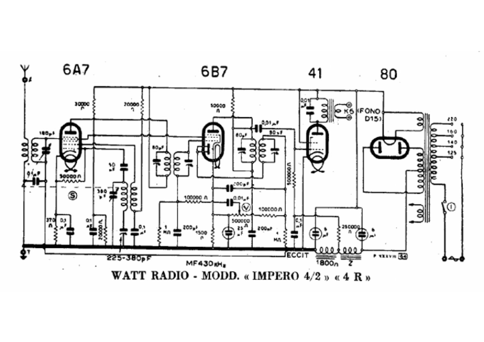 Watt Radio impero 4 2, impero  4r schematic