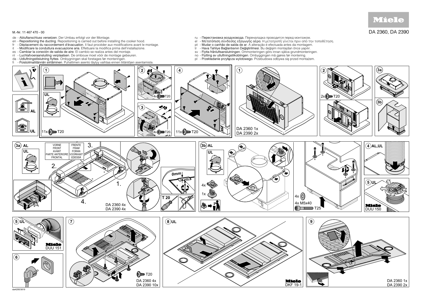 Miele DA 2360, DA 2390 Assembly plan