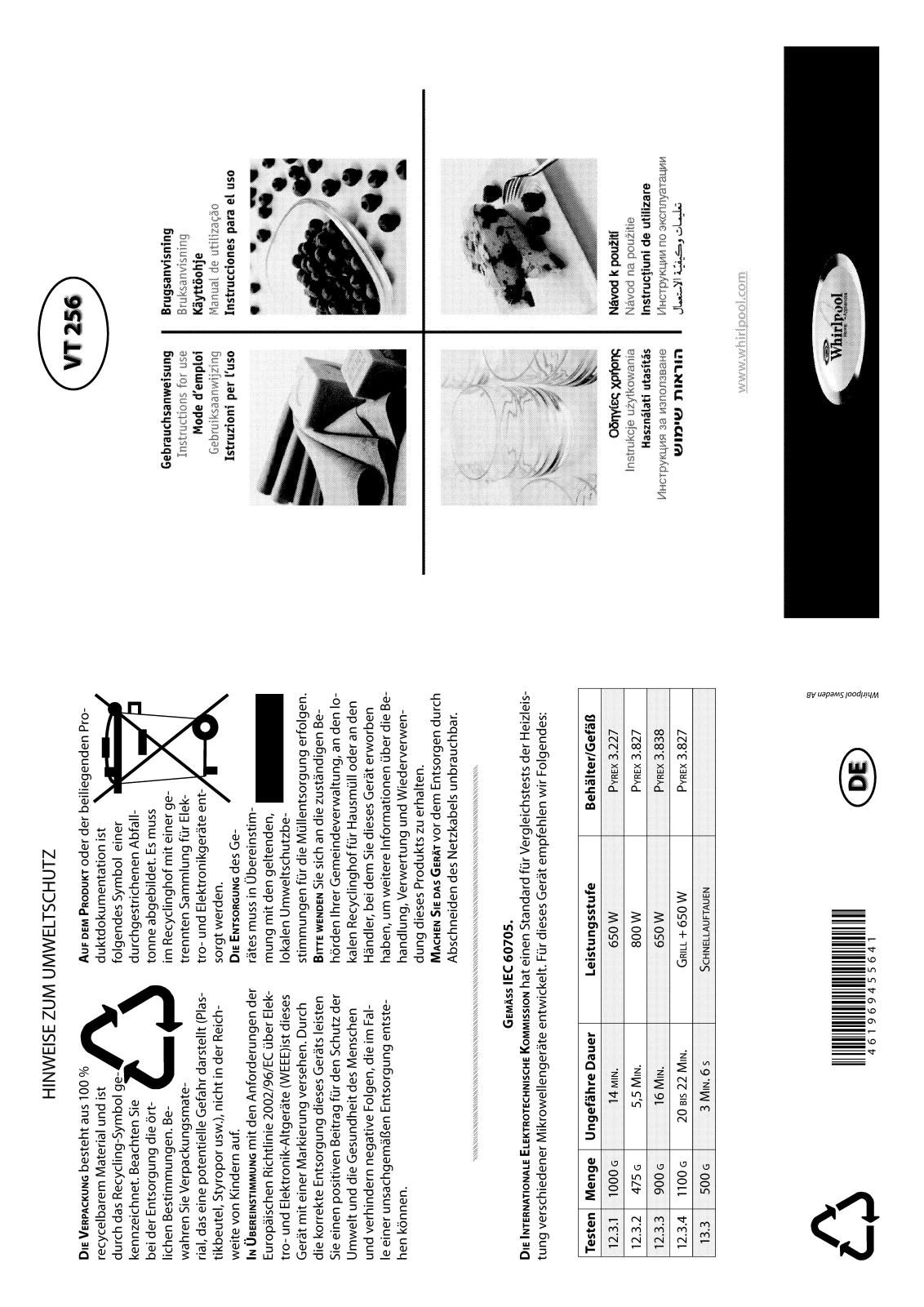 Whirlpool VT 256 IX, VT 256 / SL, VT 256 / WH INSTRUCTION FOR USE