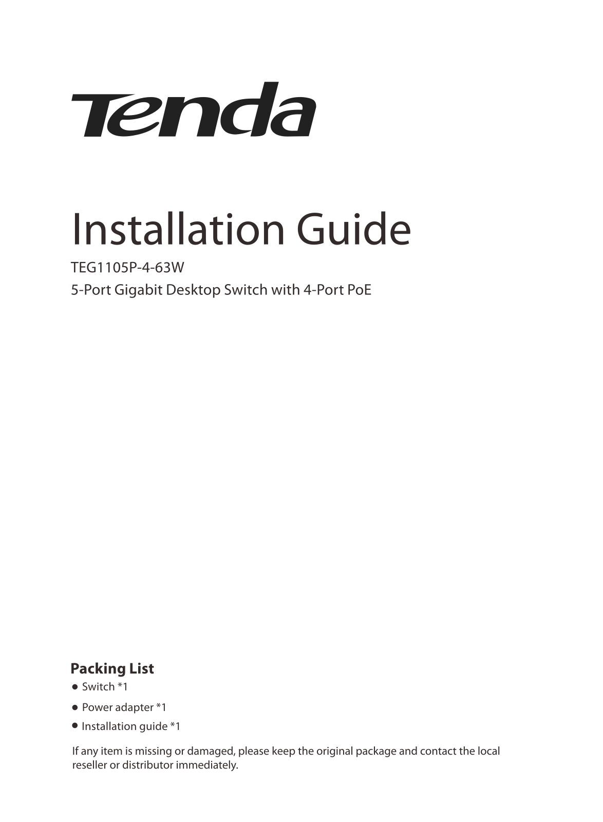 Tenda TEG1105P-4-63W User Manual