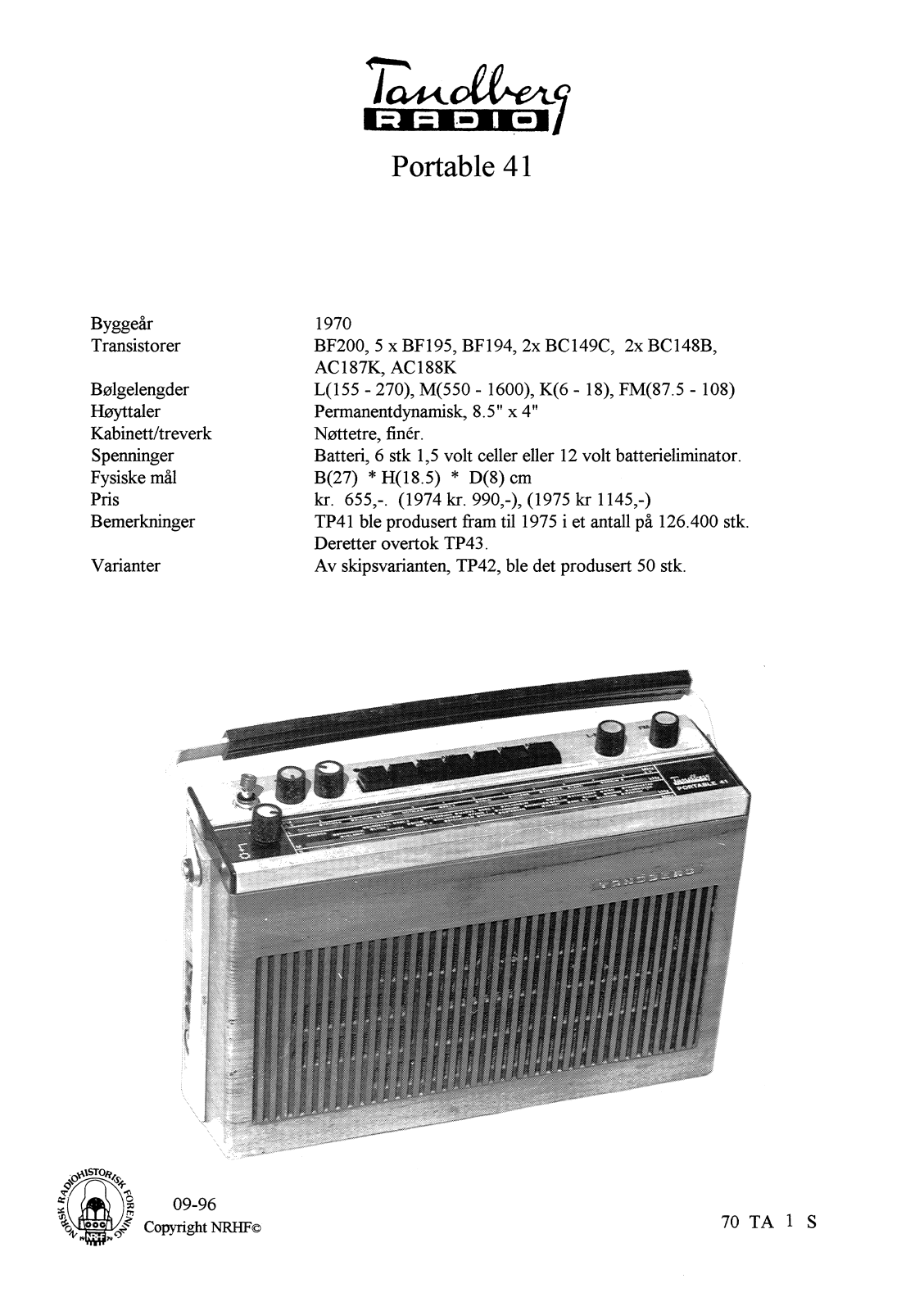 TANDBERG Portable 41 Schematic