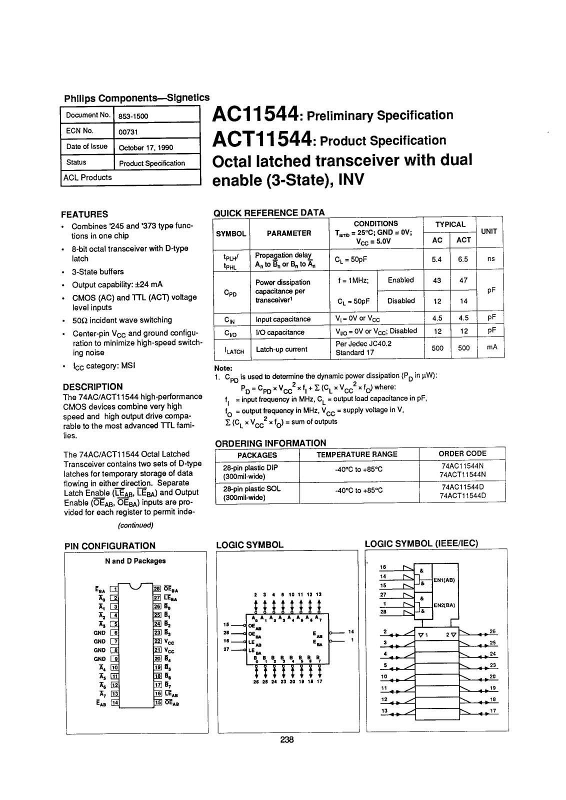 Philips 74ACT11544D, 74AC11544N Datasheet