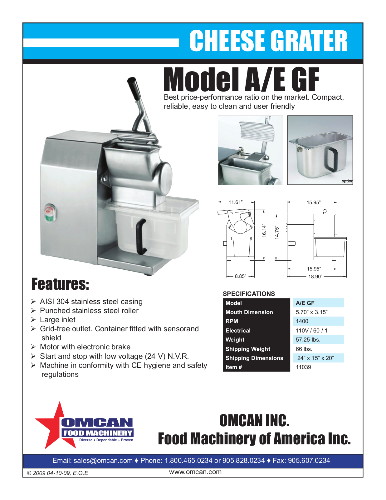 Omcan Food Machinery A-E GF User Manual