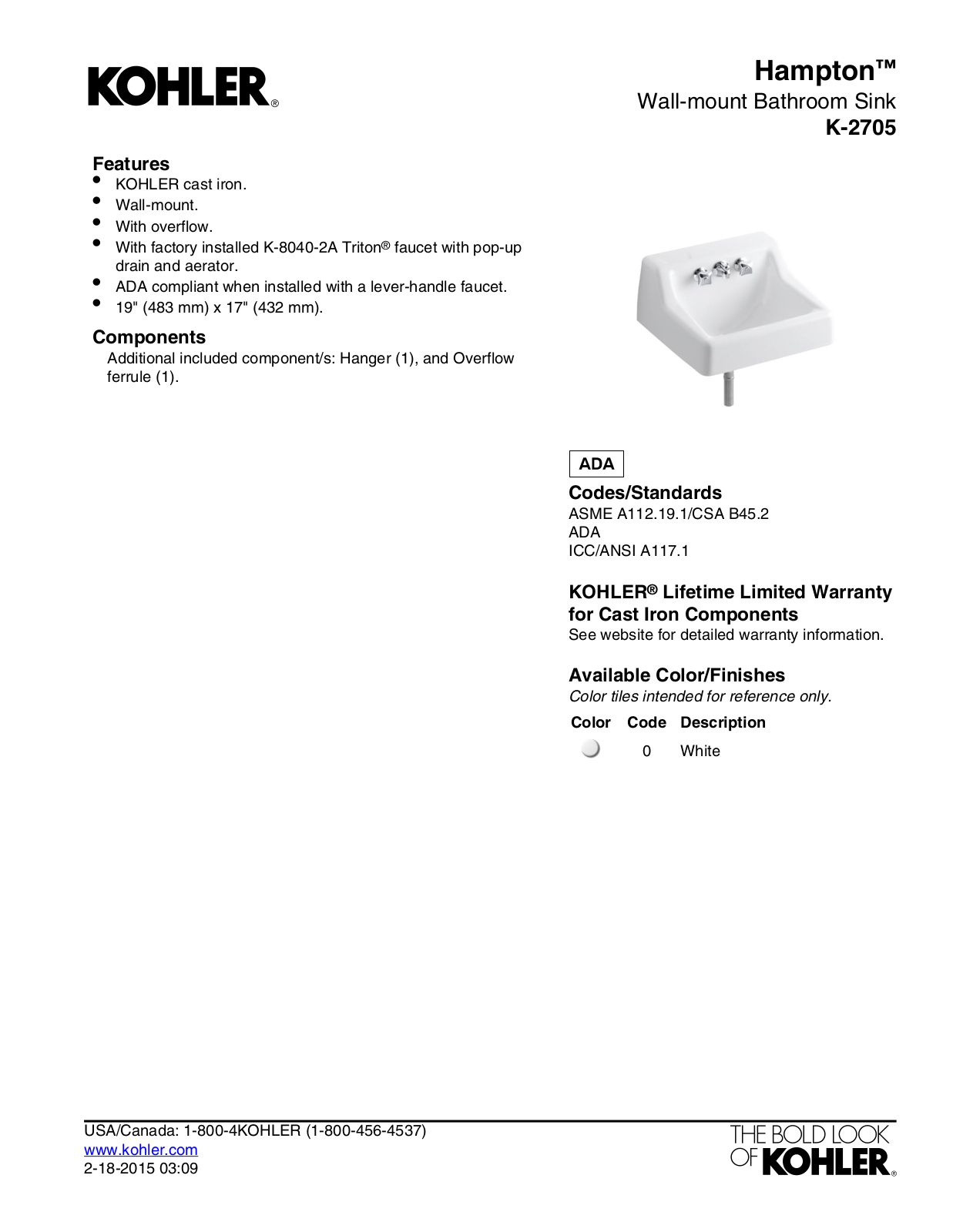 Kohler KOH2548 Specifications - ManualMachine.com