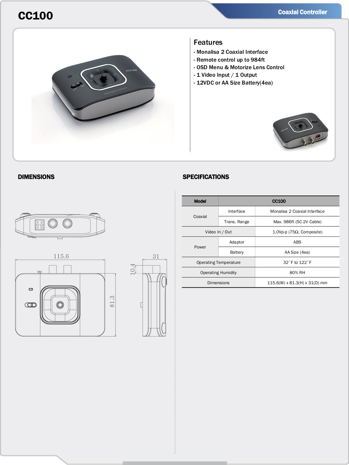 CNB CC100 Specsheet