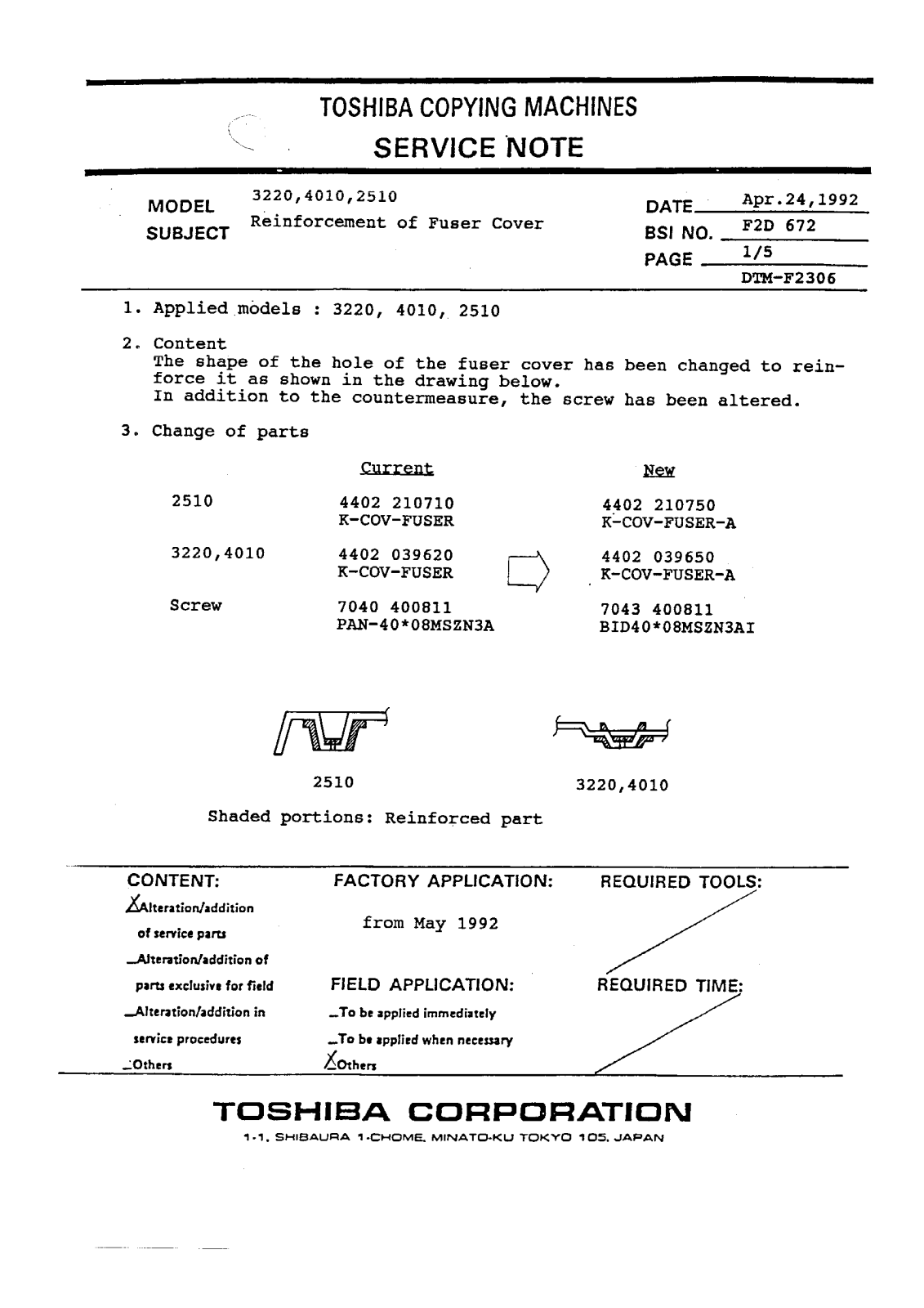 Toshiba f2d672 Service Note