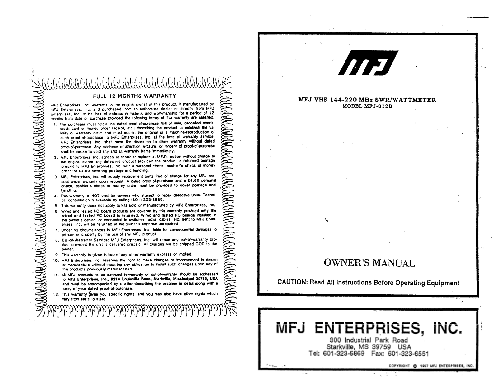 MFJ MFJ-812B Manual