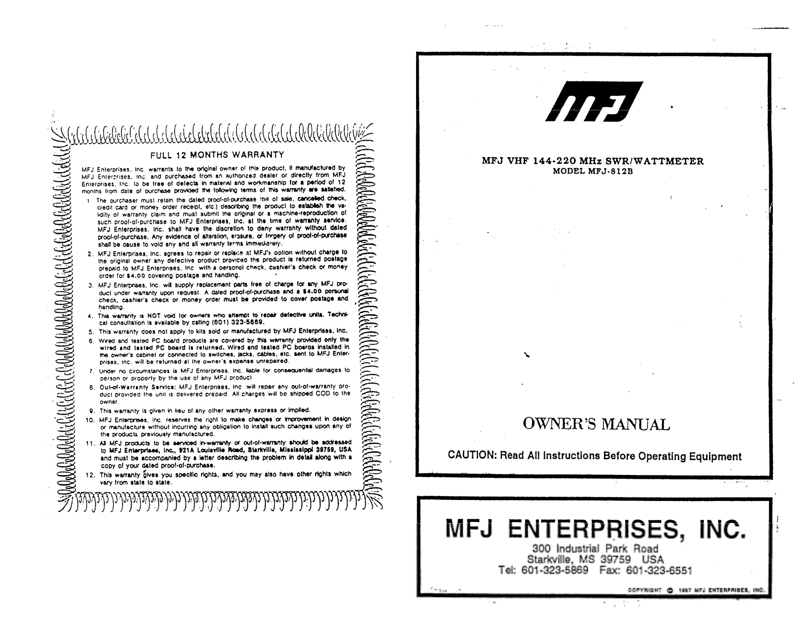 MFJ MFJ-812B User Manual