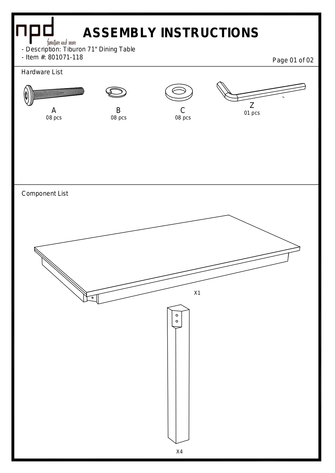 New Pacific Direct 801071118 User Manual