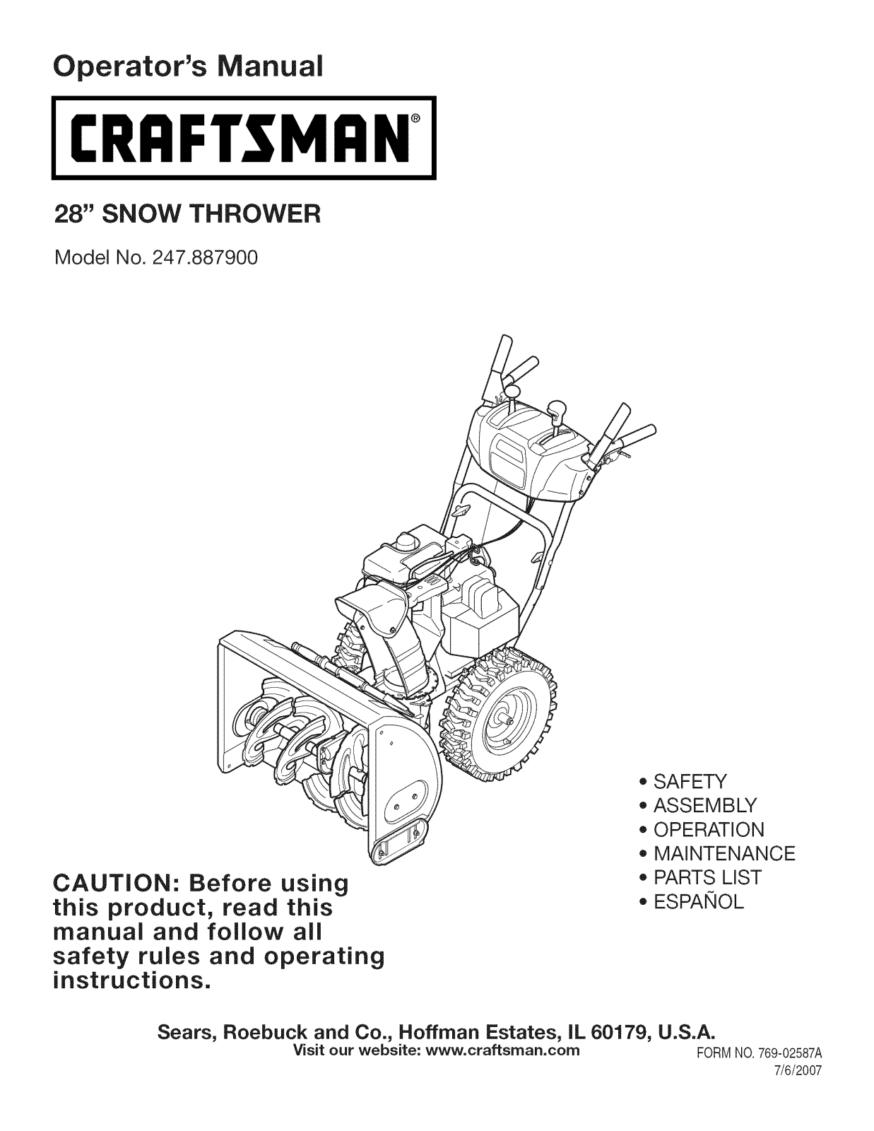 Craftsman 247887900 Owner’s Manual