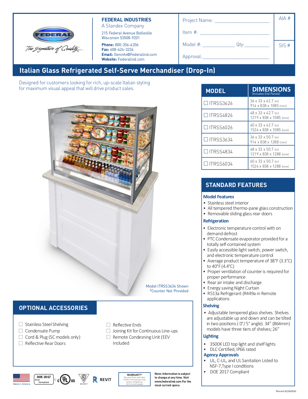 Federal Industries ITRSS3626 Specifications