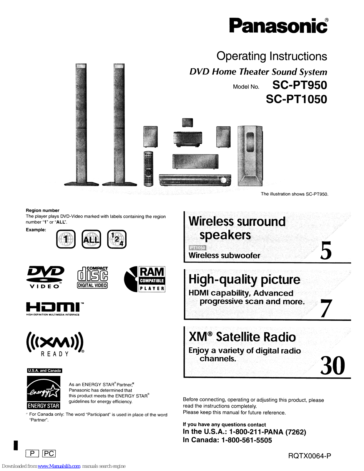 Panasonic SC-PT950, SC-PT1050, SA-PT950, SA-PT1050, SB-HF950 Operating Instructions Manual