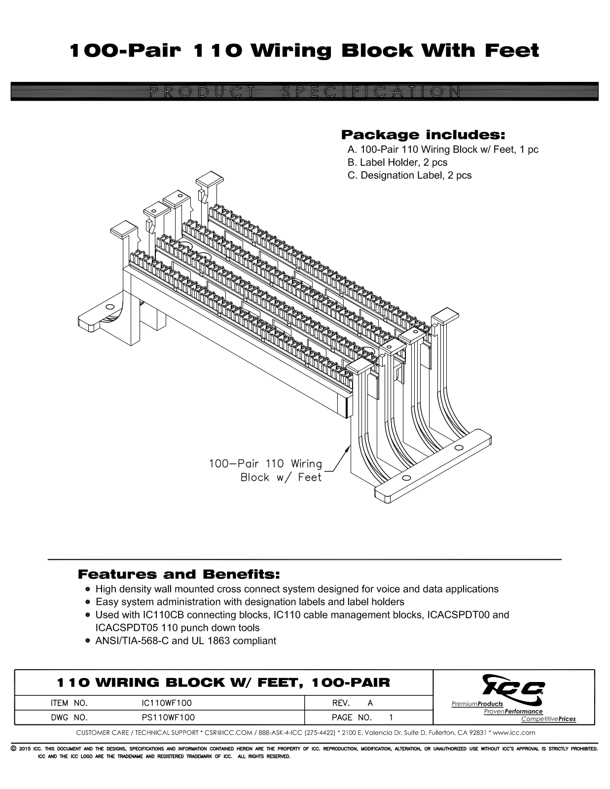 ICC IC110WF100 Specsheet