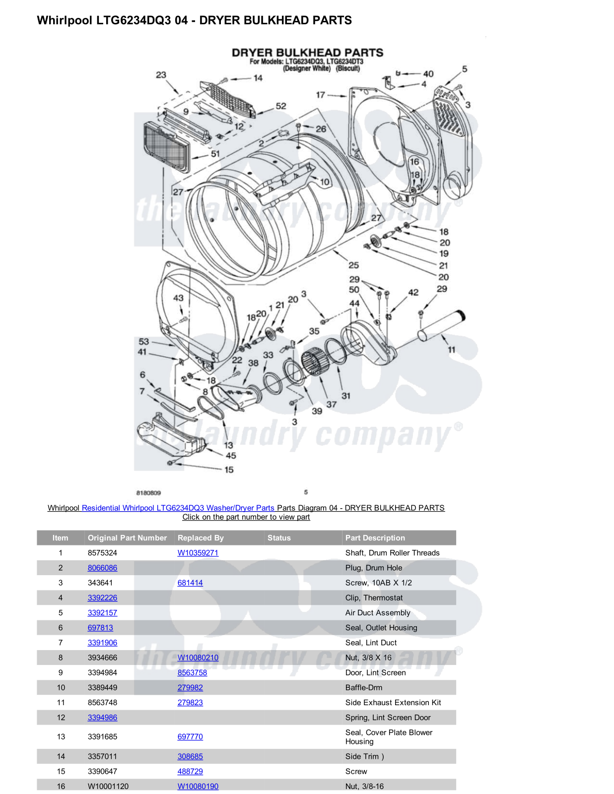 Whirlpool LTG6234DQ3/Dryer Parts Diagram