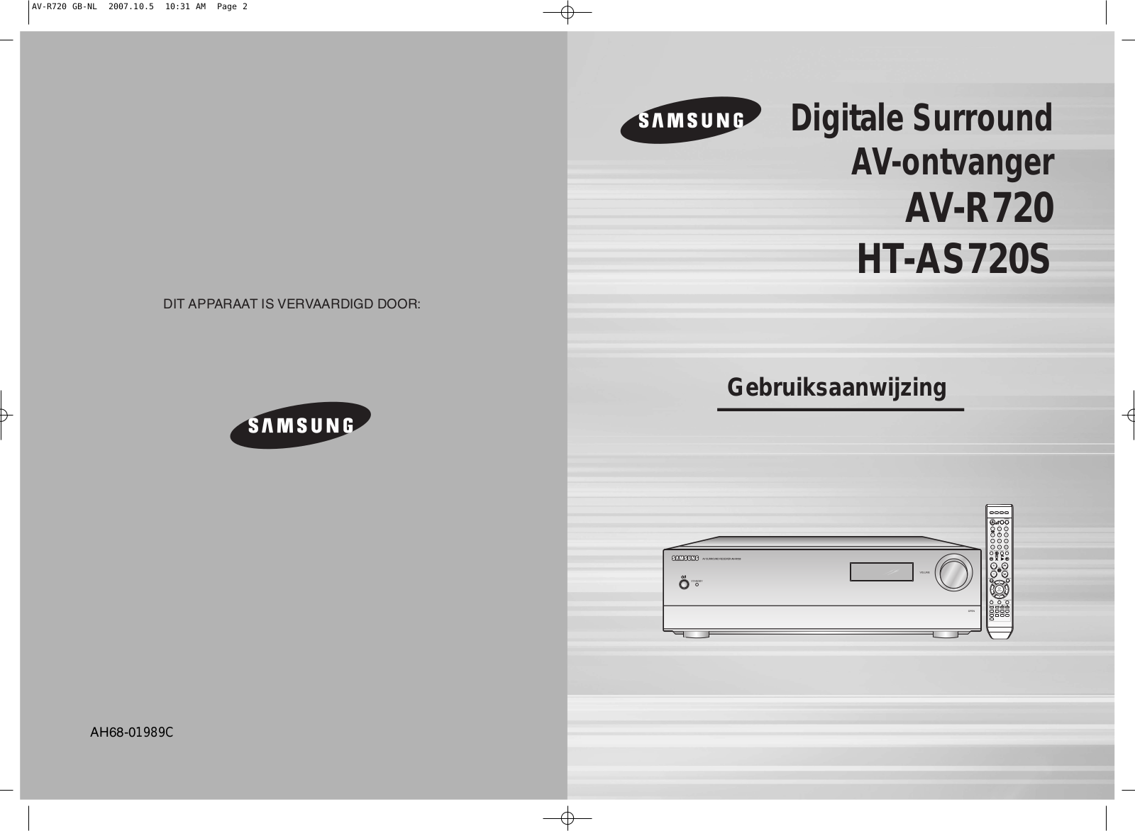 Samsung HT-AS720SR, HT-AS720, AV-R720, HT-AS720S User Manual