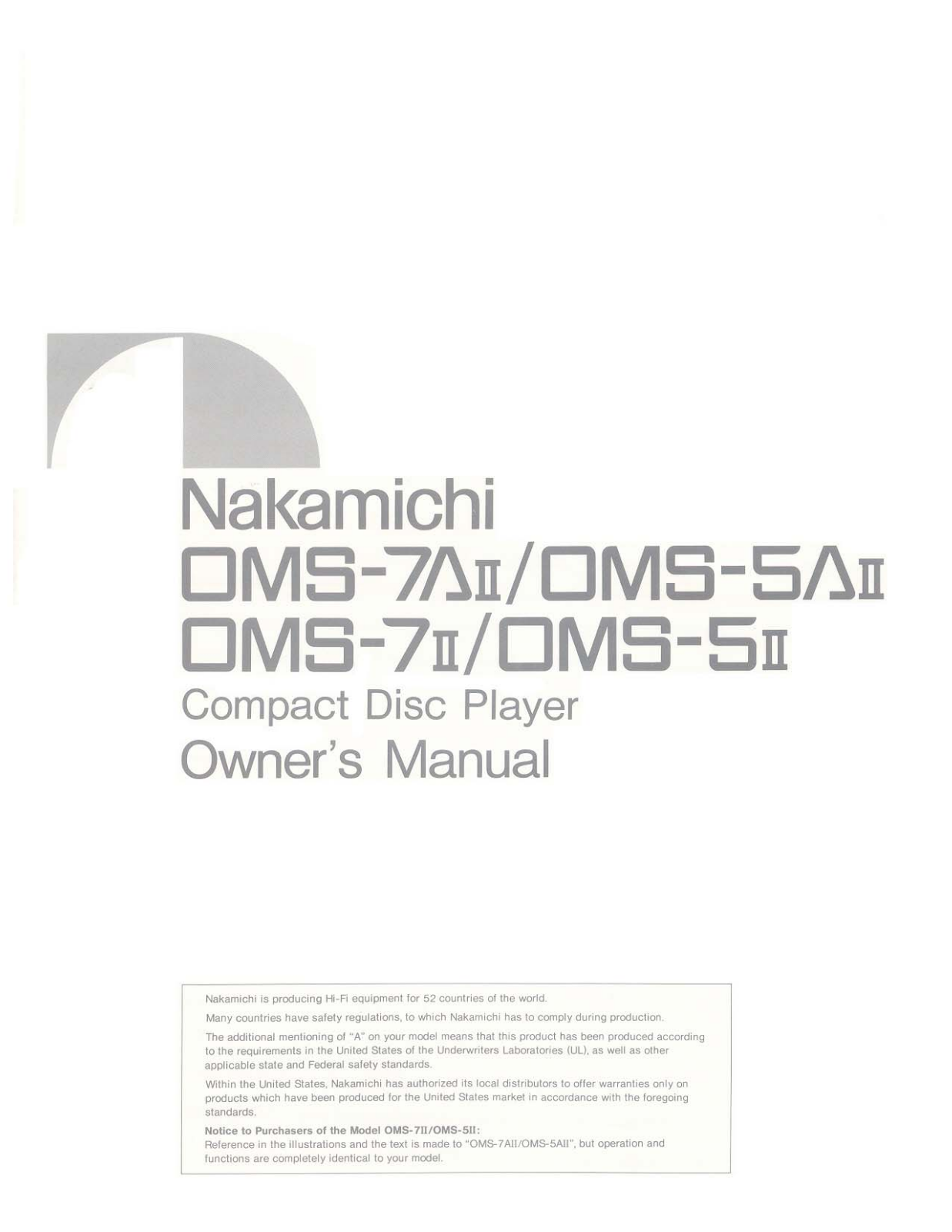 Nakamichi OMS-7 Mk2 Owners manual