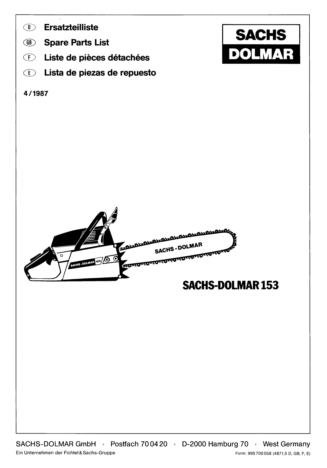 DOLMAR SACHS-DOLMAR 153 User Manual