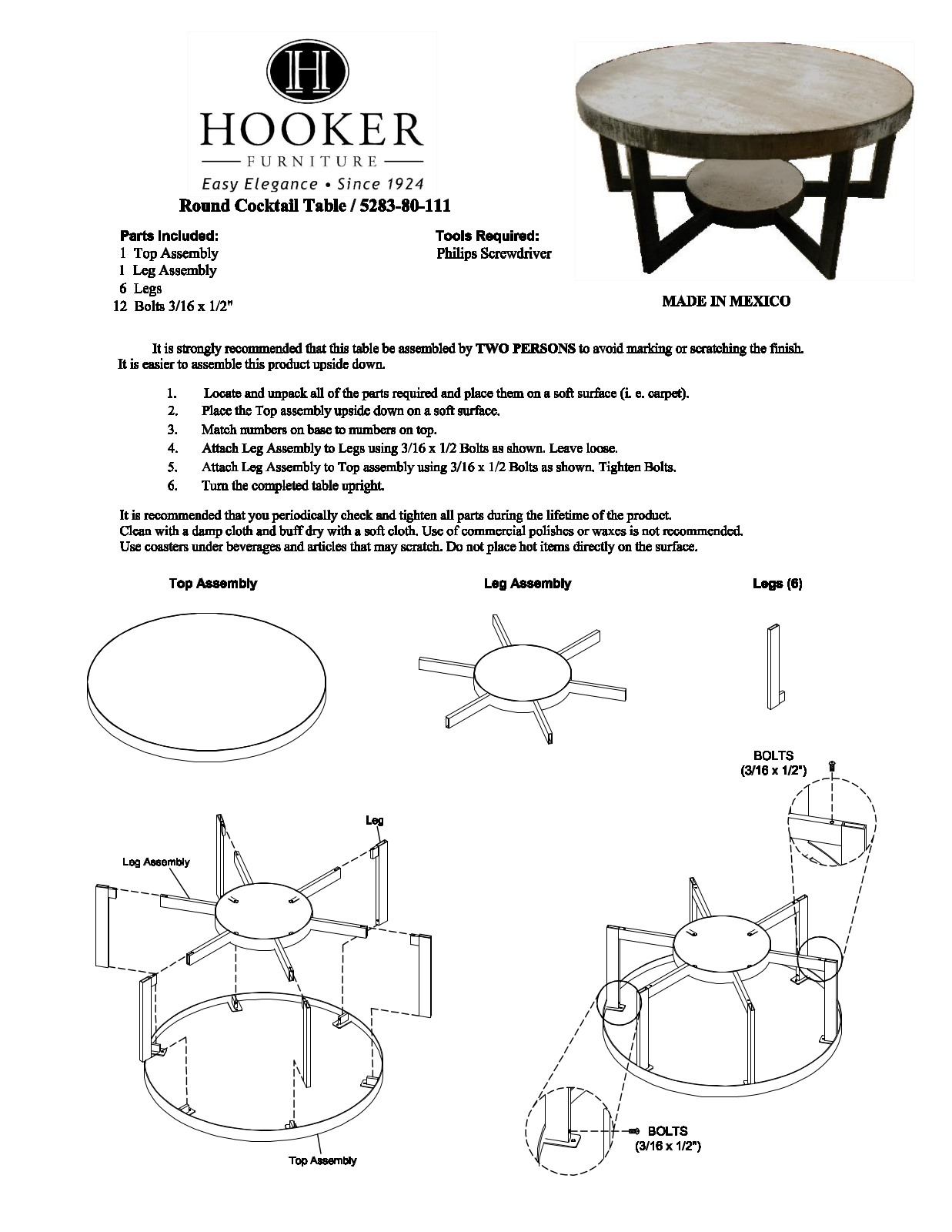 Hooker Furniture 528380111 Assembly Guide