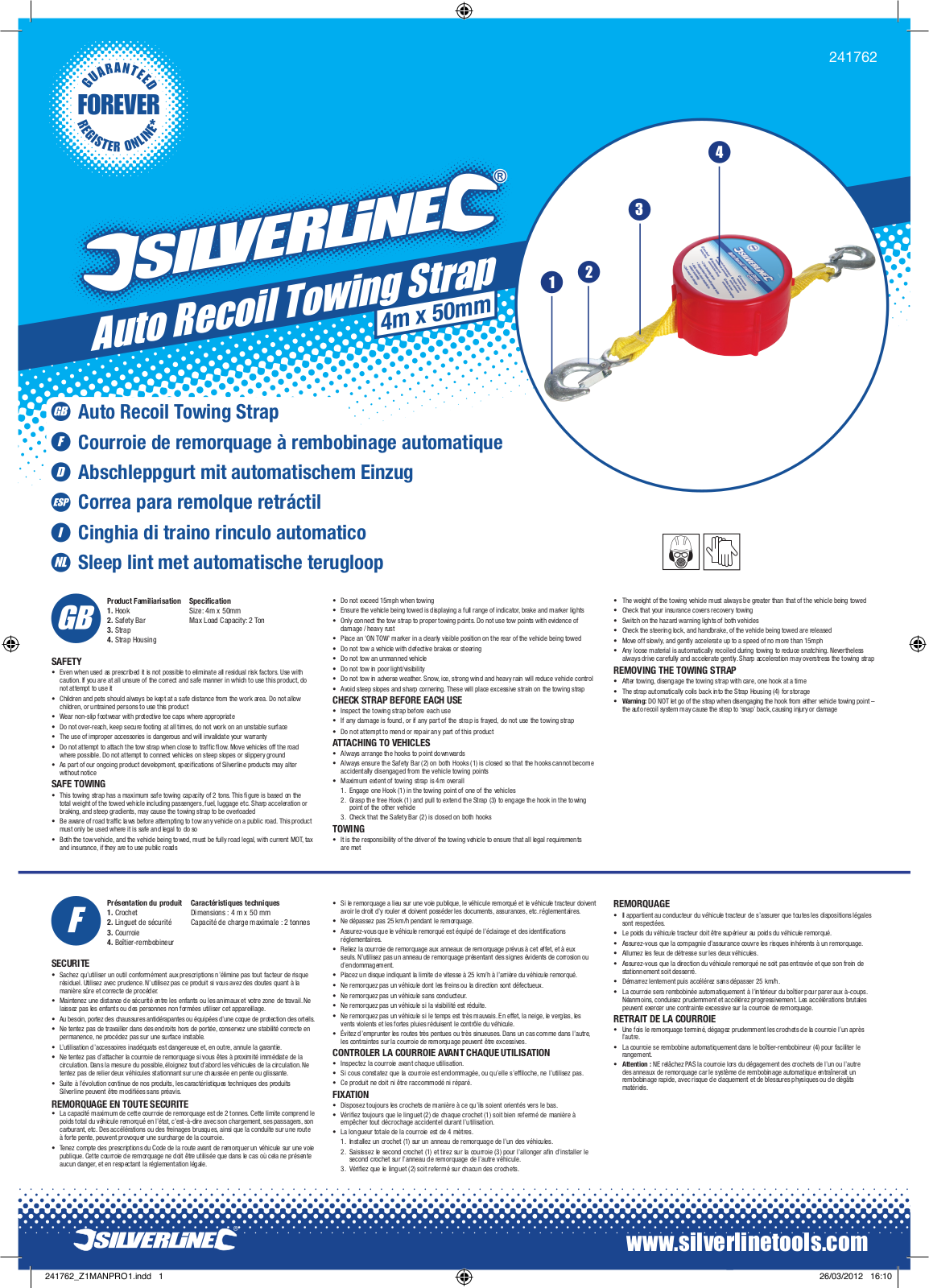 Silverline Auto Recoil Towing Strap User Manual